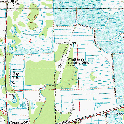 Topographic Map of Whittlesey Cranberry Co Airport, WI