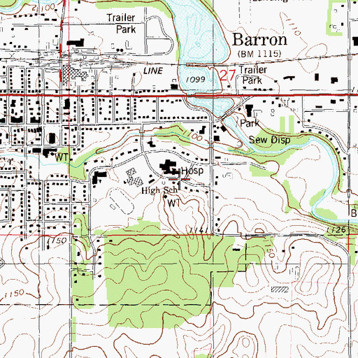 Topographic Map of Barron Hospital Heliport, WI