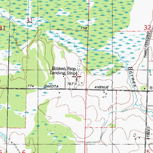Topographic Map of Broken Prop Airport, WI