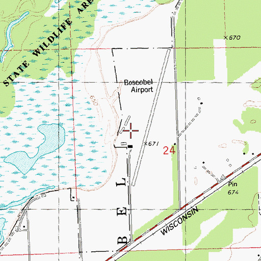 Topographic Map of Boscobel Airport, WI