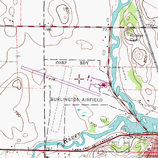 Topographic Map of Burlington Municipal Airport, WI