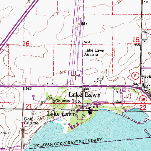 Topographic Map of Lake Lawn Airport, WI
