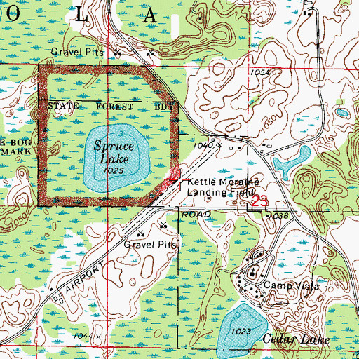 Topographic Map of Kettle Moraine Airport, WI
