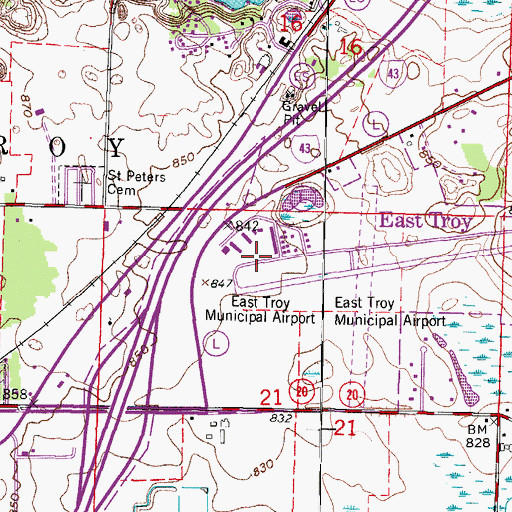 Topographic Map of East Troy Municipal Airport, WI