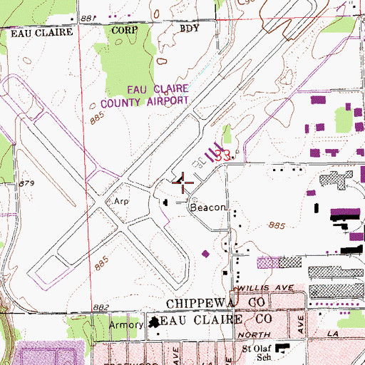Topographic Map of Chippewa Valley Regional Airport, WI