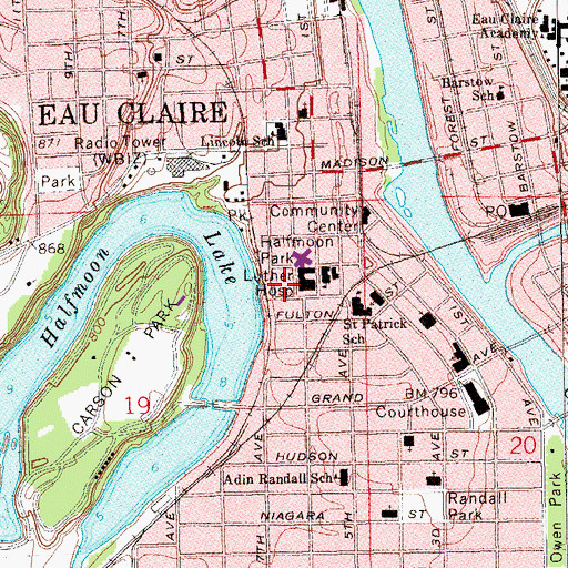 Topographic Map of Luther Hospital Heliport, WI