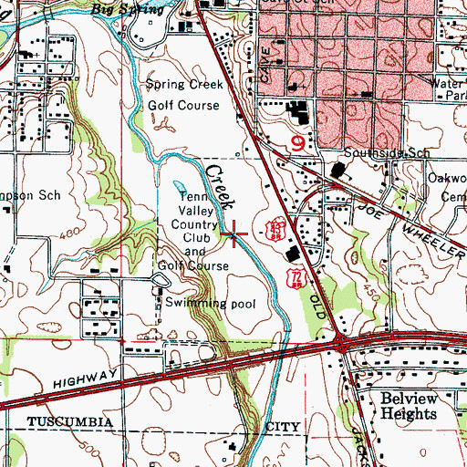 Topographic Map of Tennessee Valley Country Club and Golf Course, AL
