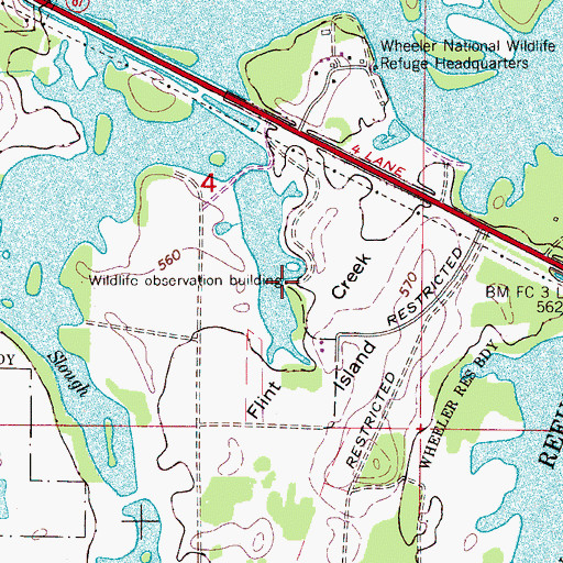 Topographic Map of Wildlife Observation Building, AL