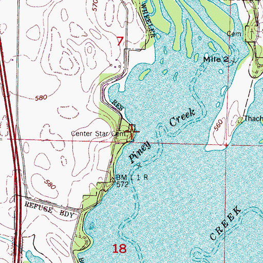 Topographic Map of Center Star Cemetery, AL