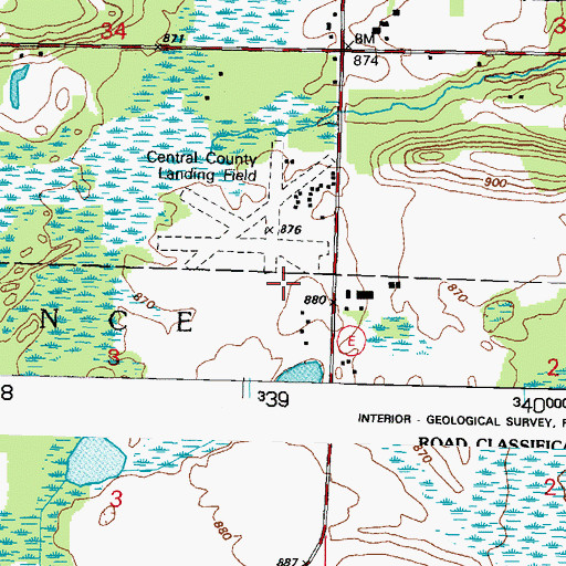 Topographic Map of Central County Airport, WI