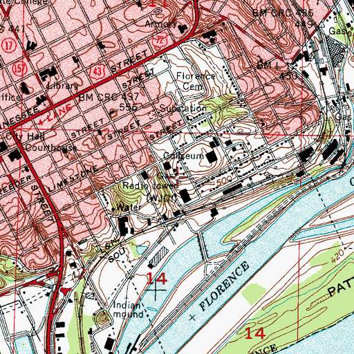 Topographic Map of WJOI Radio Tower, AL