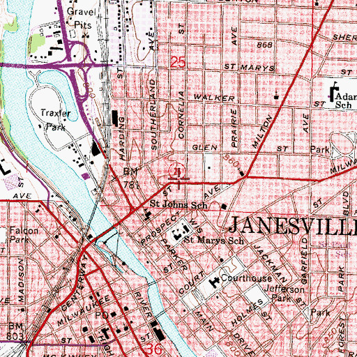 Topographic Map of Mercy Hospital Heliport, WI