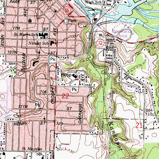 Topographic Map of Kaukauna Community Hospital Heliport, WI