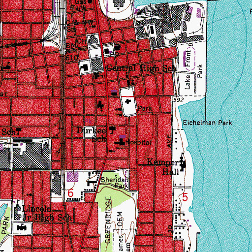 Topographic Map of Kenosha Hospital and Medical Center Heliport, WI
