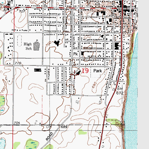 Topographic Map of Saint Marys Kewaunee Area Memorial Hospital Heliport, WI