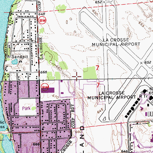 Topographic Map of La Crosse Municipal Airport, WI