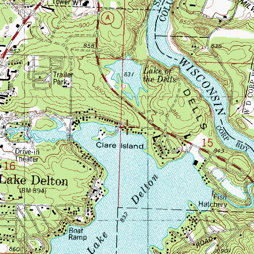 Topographic Map of Medos Lake Delton Seaplane Base, WI
