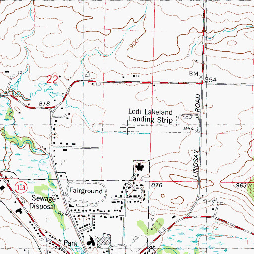 Topographic Map of Lodi Lakeland Airport, WI