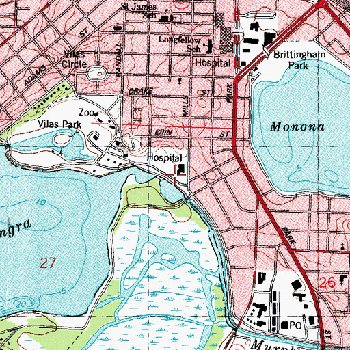 Topographic Map of Saint Marys Hospital Medical Center Heliport, WI