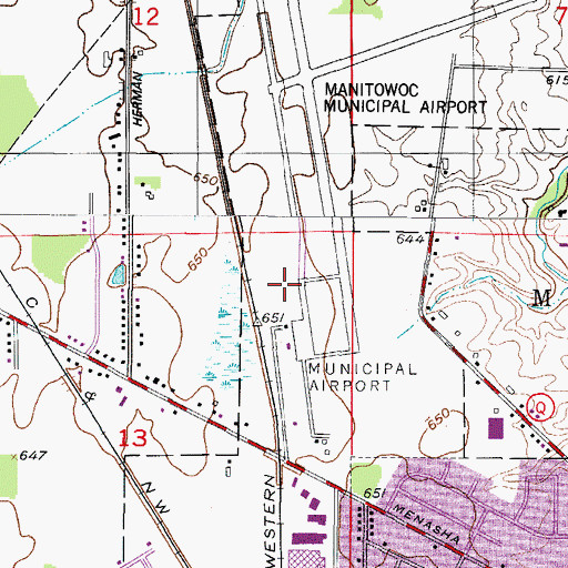 Topographic Map of Manitowoc County Airport, WI