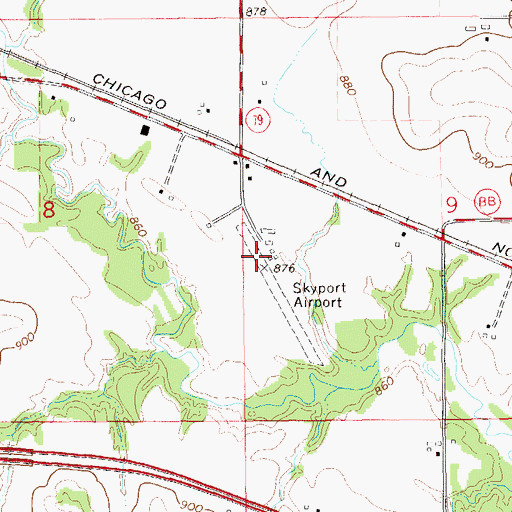 Topographic Map of Skyport Airport, WI