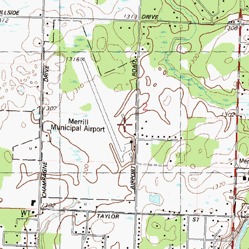 Topographic Map of Merrill Municipal Airport, WI