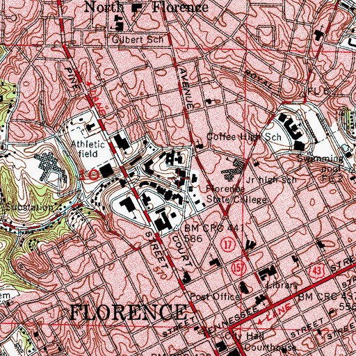 Topographic Map of University of North Alabama, AL