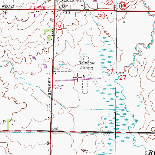 Topographic Map of Rainbow Airport (historical), WI
