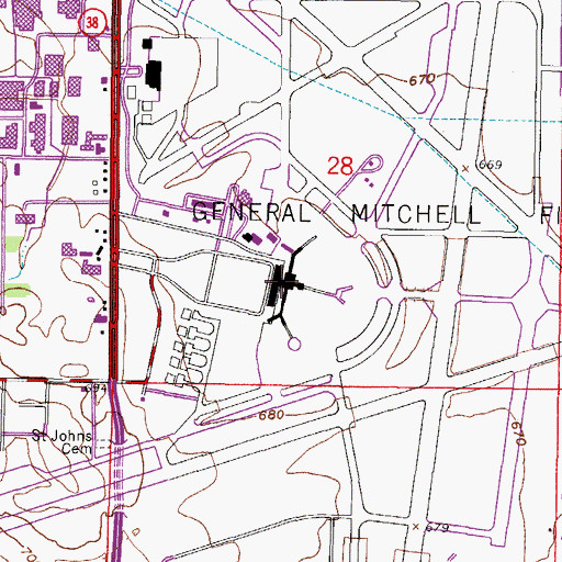 Topographic Map of General Mitchell International Airport, WI