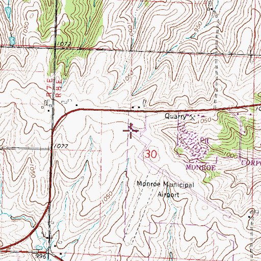 Topographic Map of Monroe Municipal Airport, WI
