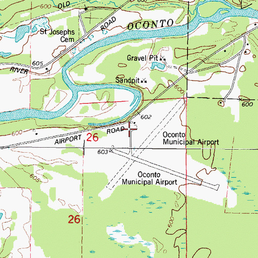 Topographic Map of Oconto-J Douglas Bake Memorial Airport, WI