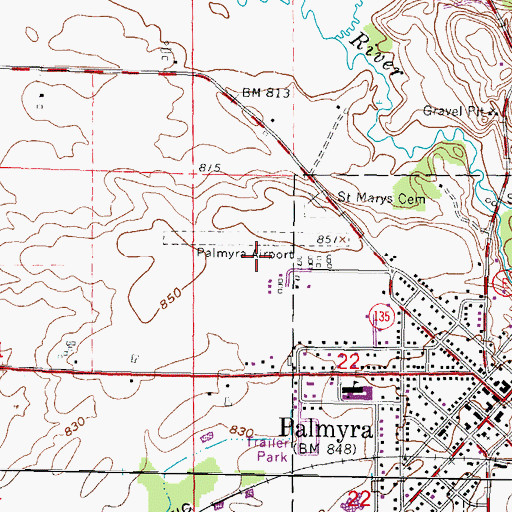 Topographic Map of Palmyra Municipal Airport, WI