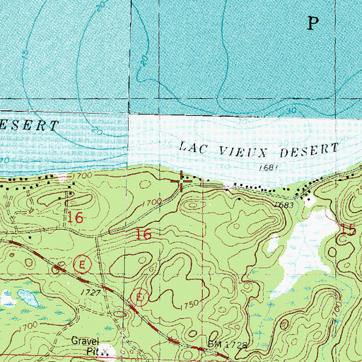 Topographic Map of Lac Vieux Desert Seaplane Base, WI