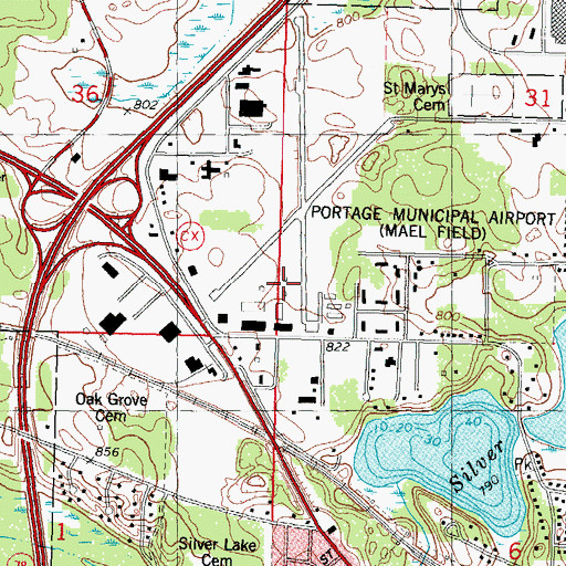 Topographic Map of Portage Municipal Airport, WI