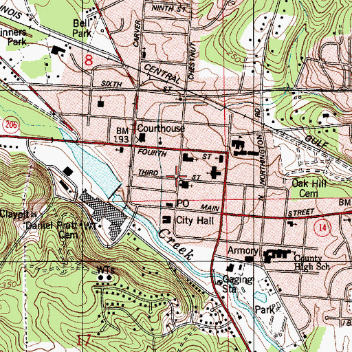 Topographic Map of Daniel Pratt Historic District, AL