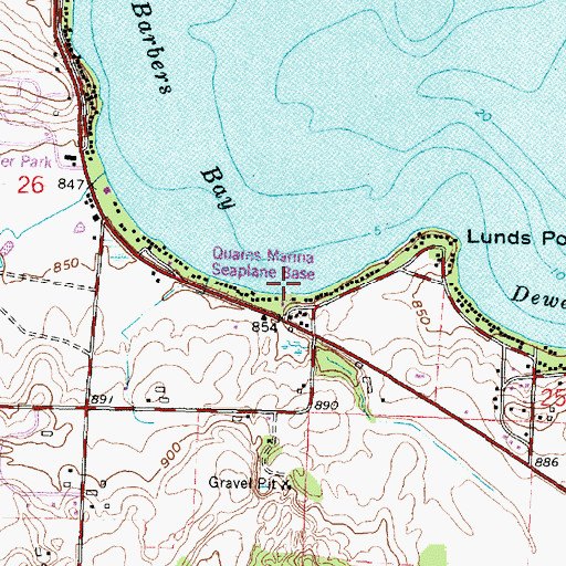 Topographic Map of Quams Marina Seaplane Base, WI