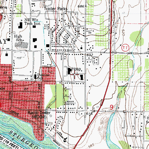 Topographic Map of Door County Memorial Hospital Heliport, WI