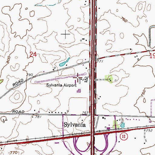 Topographic Map of Sylvania Airport, WI
