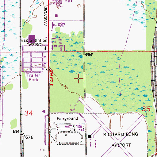 Topographic Map of Richard I Bong Airport, WI