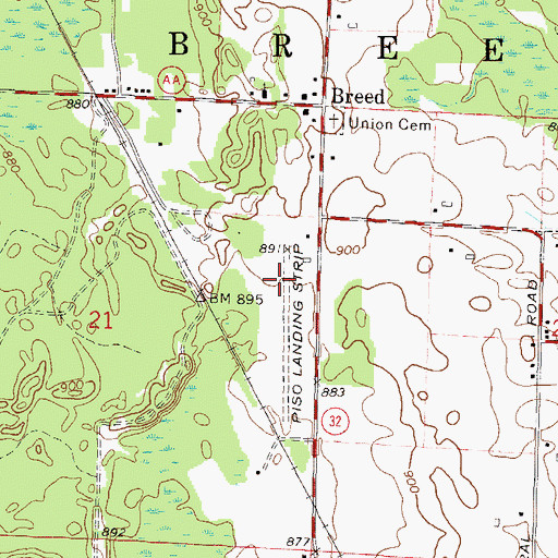 Topographic Map of Piso Airport, WI