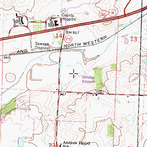 Topographic Map of Verona Airport, WI