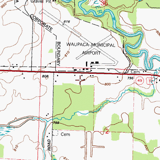 Topographic Map of Waupaca Municipal Airport, WI