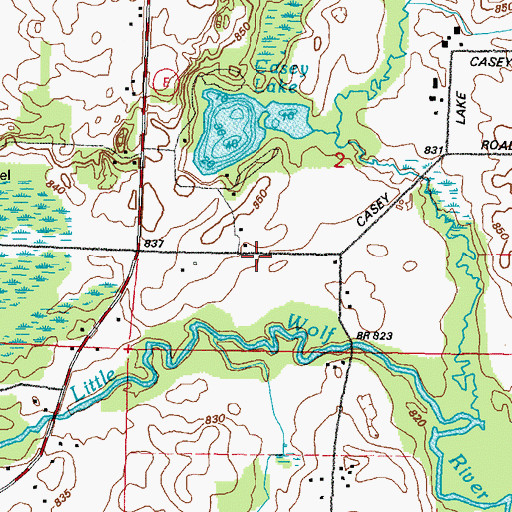 Topographic Map of Casey Lake Airport (historical), WI