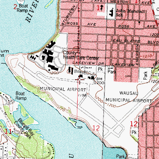 Topographic Map of Wausau Downtown Airport, WI