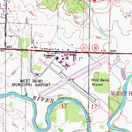 Topographic Map of West Bend Municipal Airport, WI