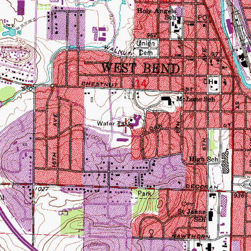 Topographic Map of Saint Josephs Community Hospital Heliport, WI