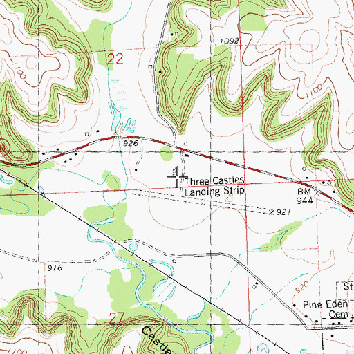 Topographic Map of Three Castles Airpark, WI