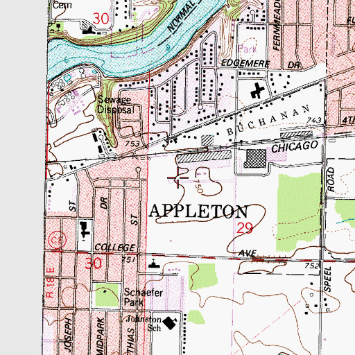 Topographic Map of WHBY-AM (Appleton), WI