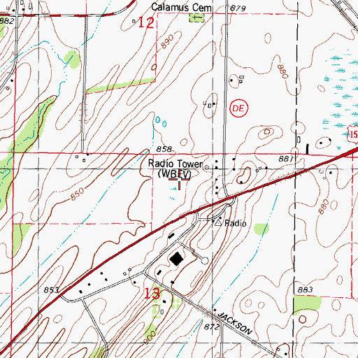 Topographic Map of WBEV-AM (Beaver Dam), WI