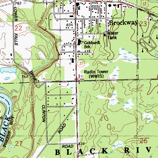 Topographic Map of WWIS-AM (Black River Falls), WI
